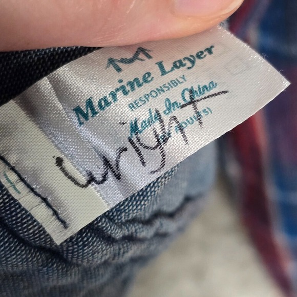 Marine Layer Shirt‎ Mens XL Red Blue Plaid Flannel Long Sleeve Button Up - Picture 6 of 13